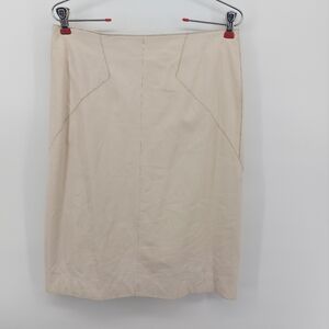 Boss Hugo Boss Lamb Leather Midi Skirt Size 8 Cream